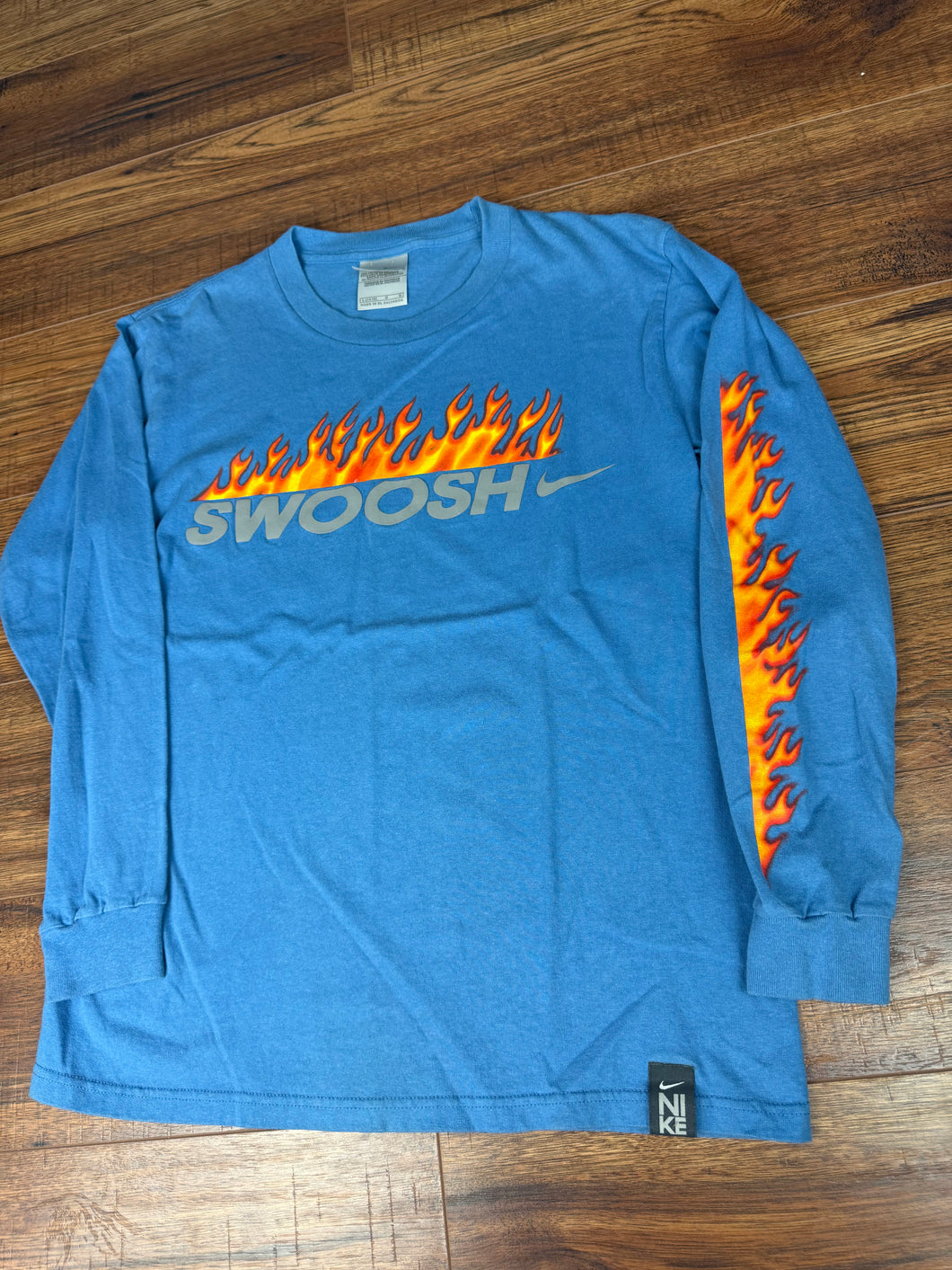 Nike T Shirt Small Medium Longsleeve Flames YOUTH Large Vintage 2000s Y2K