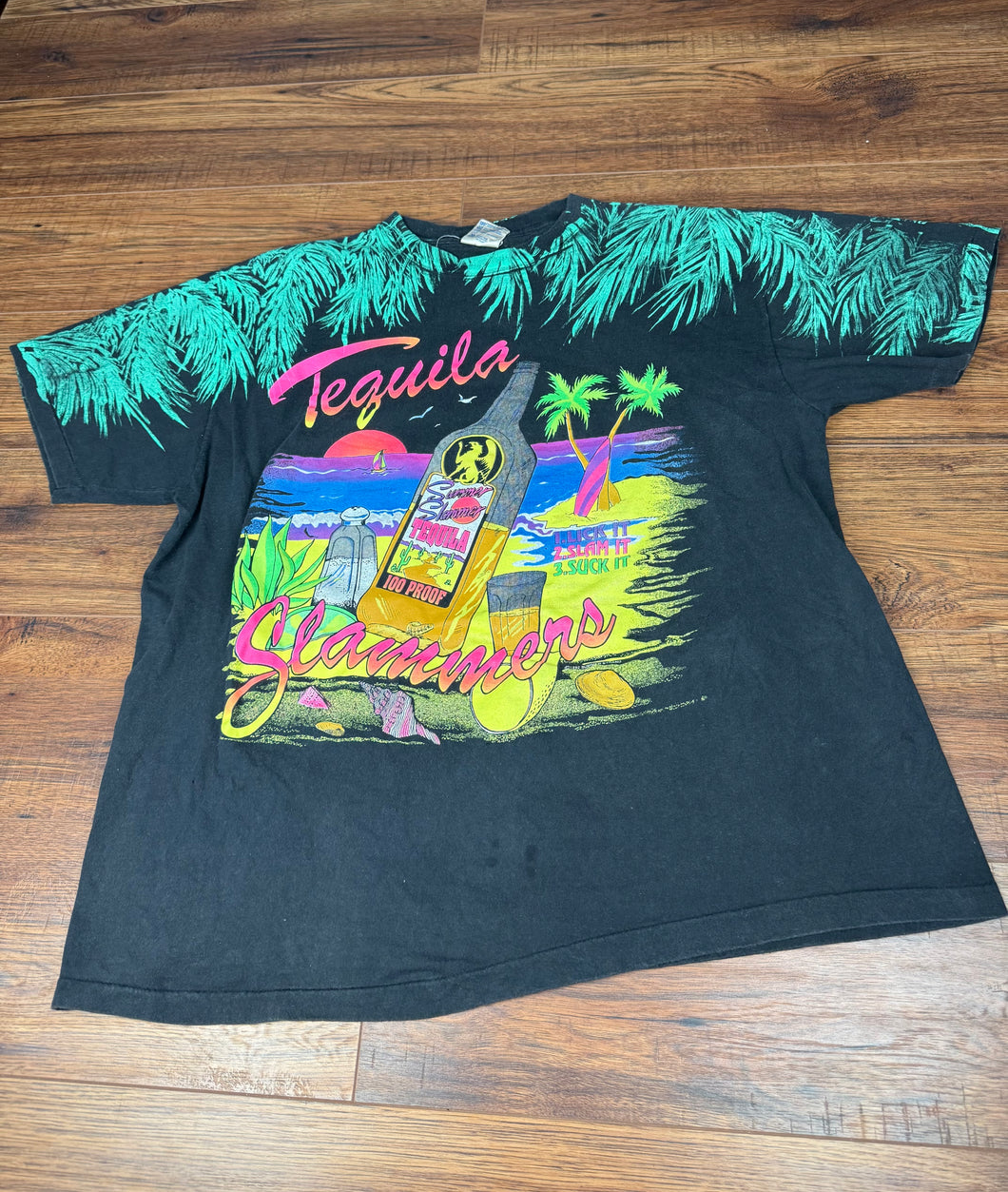 Summer Beach T Shirt Large XL Vintage 90s Tequila Alcohol